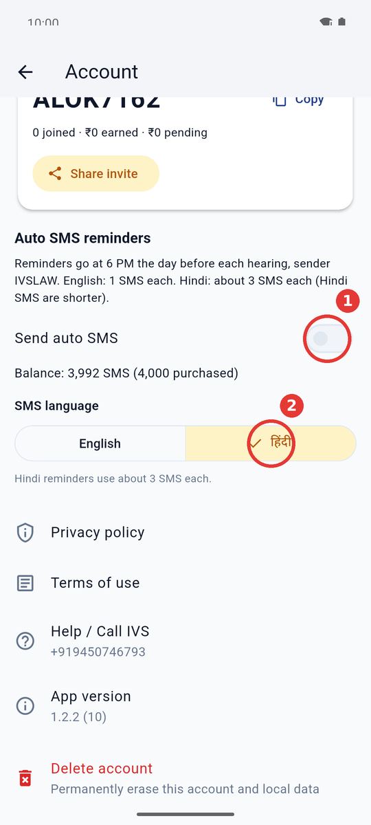 Turn on auto SMS