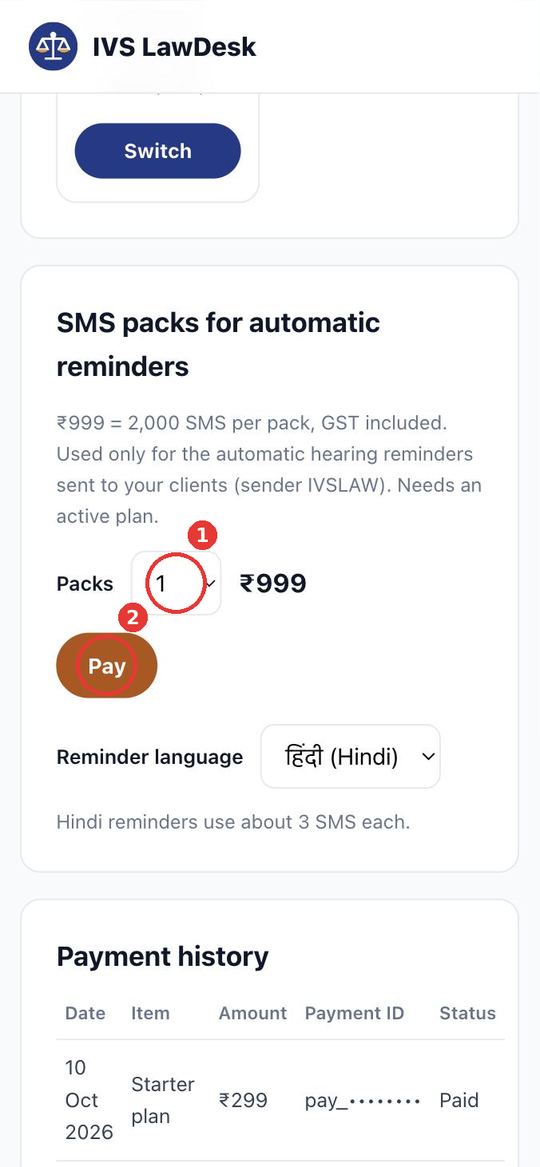 Choose packs, pay