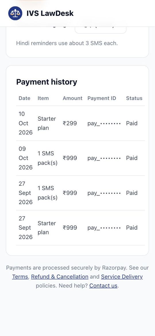 Payment history