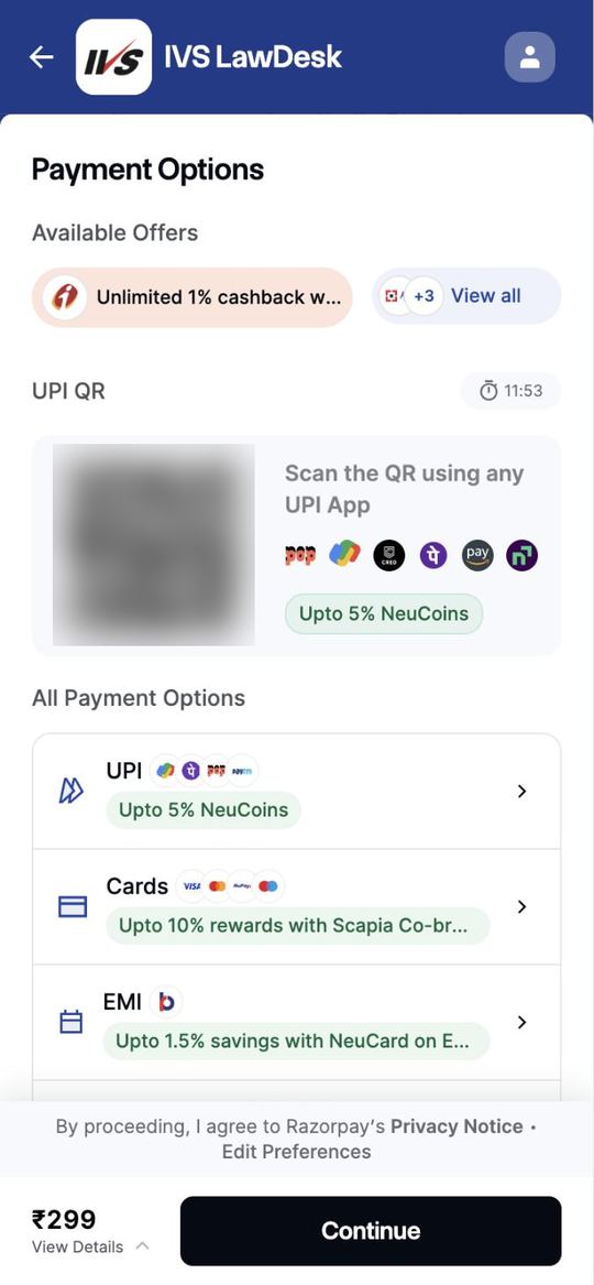 Pay by UPI, card or netbanking