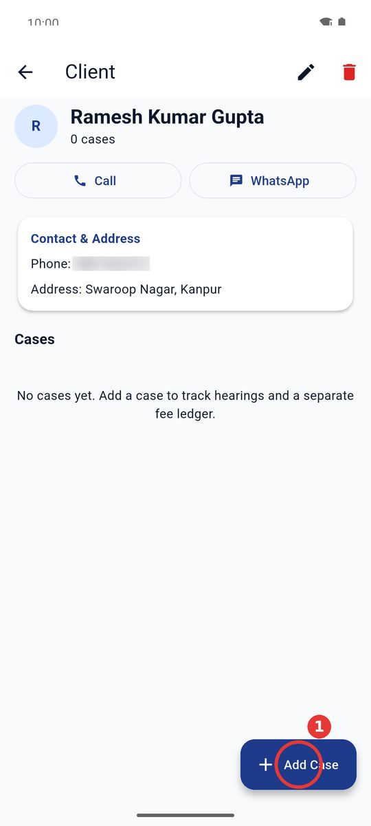 Open client, Add Case