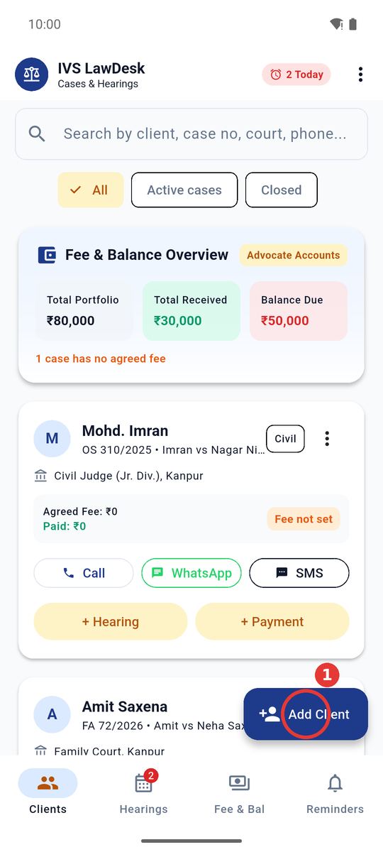 Clients tab, Add Client