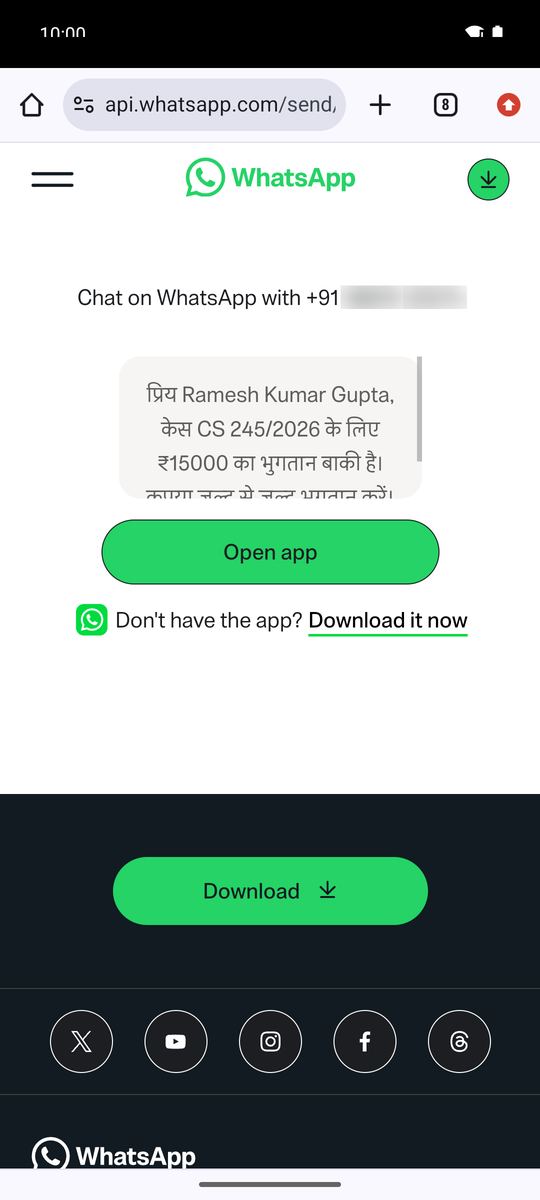 Payment reminder on WhatsApp